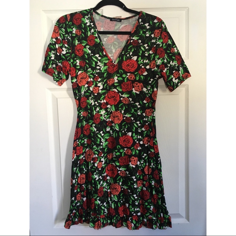 Floral Frill Bottom Shift Dress
